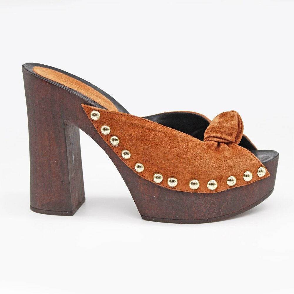 Charles David Women’s Peep Toe Riveted Platform Chunky High Heel Mules: Size 10